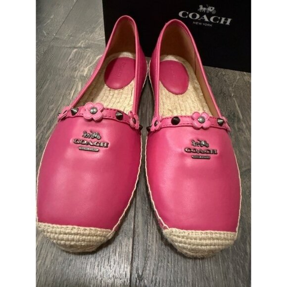 Coach Shoes Rain Floral Rivets Nappa Slip on 8 B Dahlia Pink Q8423 Espadrilles - Picture 4 of 11